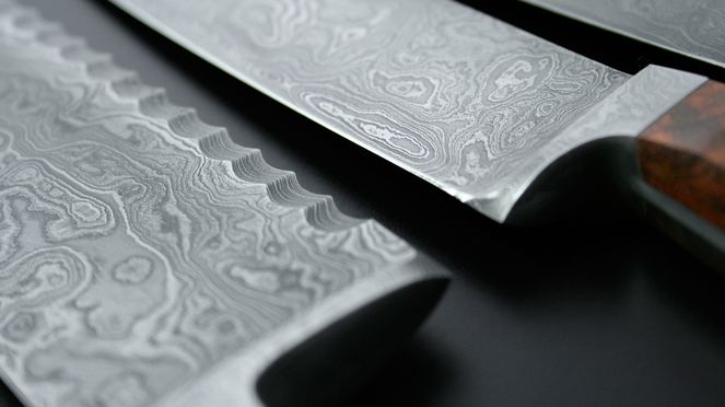 
                    close up of damask knife blade