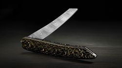 Coltellino: Coltello da bistecca da asporto, Limitiertes Taschenmesser Damast Carbon/Gold
