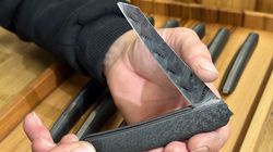 Taschenmesser: Steakmesser "to go", Taschenmesser Damast Carbon